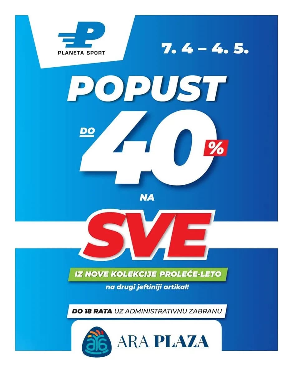 Do -40% na SVE iz nove kolekcije proleće/leto, na drugi jeftiniji artikal